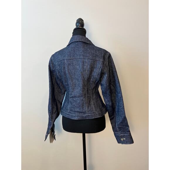 LVIR Wool Stitch Curved Hem Button Up Jacket in Blue Small Long Sleeve Pockets - Picture 3 of 5